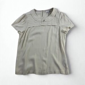 Boden Peter Pan Collar Blouse Womens Size 8 Cream Pintuck Pleated Short Sleeve